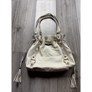 Vintage Elliott Lucca Leather White Top Handle Tassel Purse